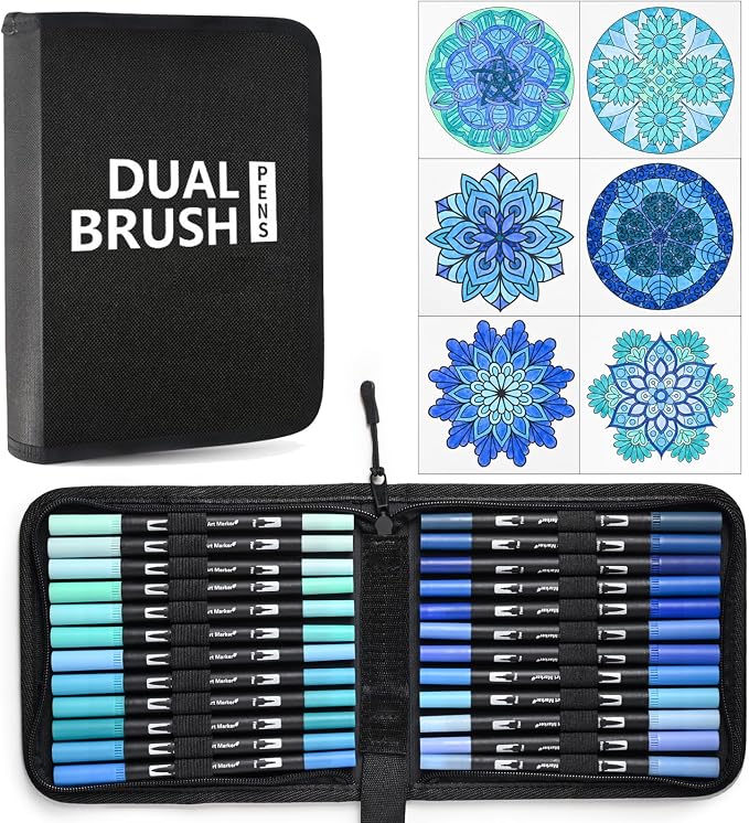Blue Dual Tip Brush Pen,Colored Fine & Brush Calligraphy Pens, Dual Tip Blue Markers for Adult Coloring Felt Tip Books Drawing Planner Calendar Art Sketch Outlining Sketching Calligraphy