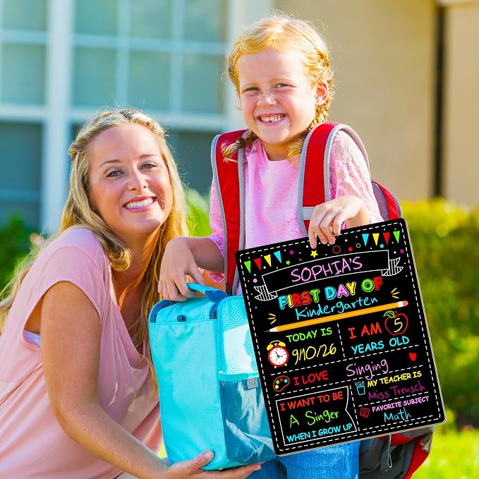 Double-Sided First Day of School Board, 12 × 10 Inches Back to School Sign | Reusable, Easy to Clean, Blank Board to Write, Color Painting Last Day of School Board First Day of School Kindergarten Pre-K