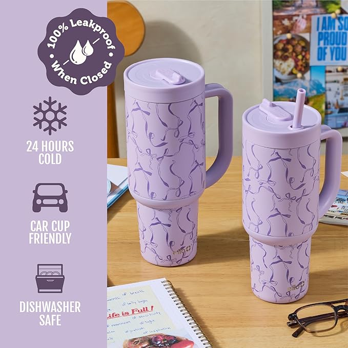 Ello Oasis 40oz Tumbler with Handle & Retracting Straw | Reusable Insulated Stainless Steel Cup 100% Leakproof | Gifts for Teens Women Men | Keeps Cold for 24 Hours | Cup Holder Friendly | Take a Bow