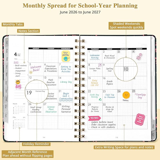 JoyCat 13-Month Academic Planner 2026-2027, June 2026 - June 2027, A5 Weekly & Monthly Planner, Hardcover Agenda with Tabs, 5 Sticker Sheets, Elastic Closure & Pocket for Teachers & Students, 6.3" x 8.5", Midnight Garden