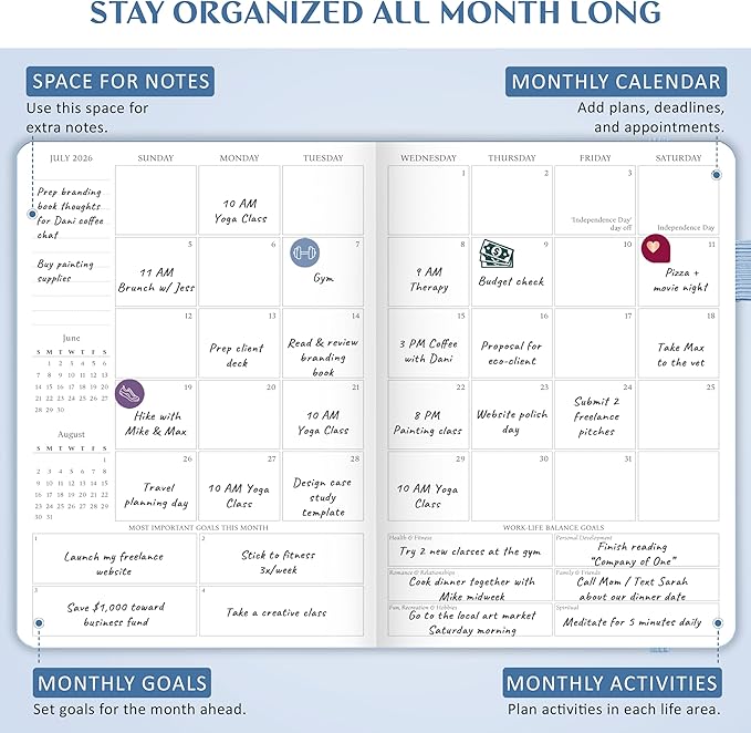 Legend Dated Hourly Weekly Planner 2026 – Daily, Monthly & Yearly Agenda with Time Slots – Hardcover Organizer Journal, 5.8x8.3” (Periwinkle)