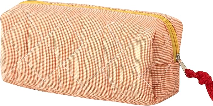 Pencil Case Office College School Storage Bag Pouch Holder Box Organizer Makeup Pouch Cosmetic Bag Aesthetic Cute Pen Case for Girls Boys Kids (Plaid orange)