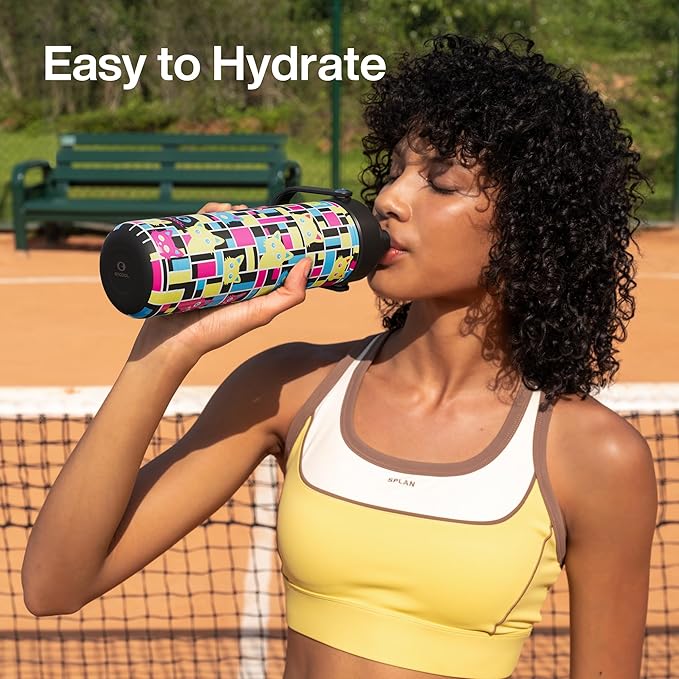 ENCOOL Insulated Water Bottle with Straw Stainless Steel Water Bottle, Leak-Proof, BPA-Free, Double Wall Vacuum Keeps Cold for 24 Hours for Sports, Travel, School (26 oz, Mosaic Cats)