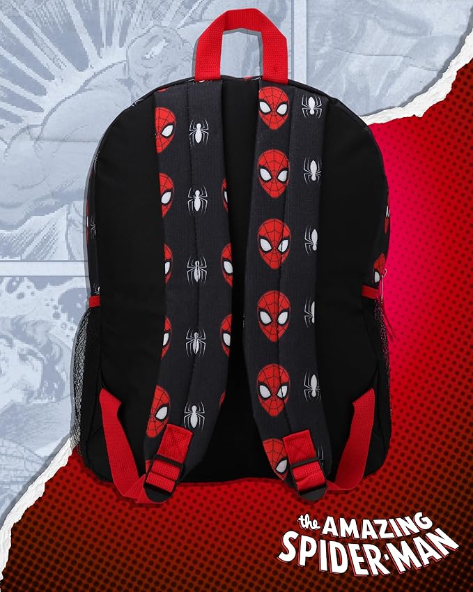Fast Forward Spiderman Kids Backpack - 16 Inch Durable Spiderman Backpack for Kids Boys & Girls With Adjustable Padded Straps, Spider-Man Black
