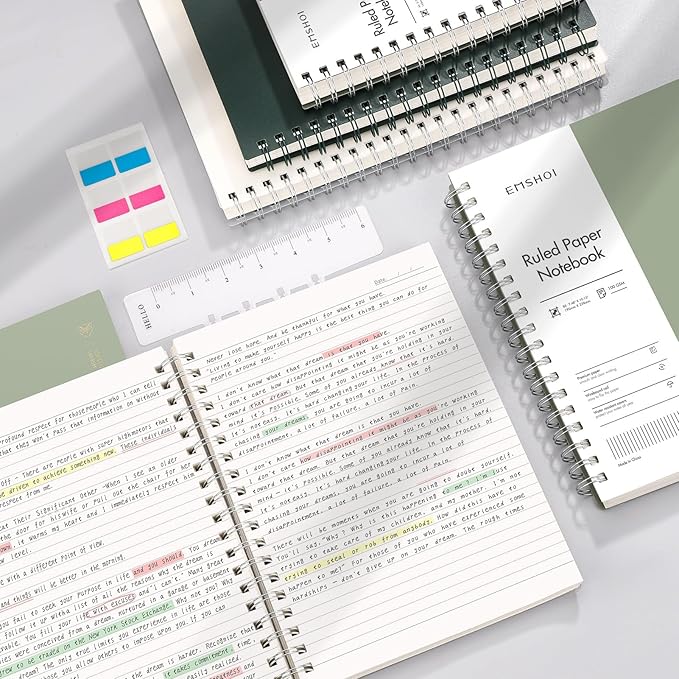 EMSHOI Lined Spiral Journal Notebook, B5 College Ruled Notebook, 300 Pages/150 Sheets, 100gsm Acid-Free Paper, Waterproof Softcover Notebook for School, Work, Note Taking, 7.48" × 10.15" - Dark Green