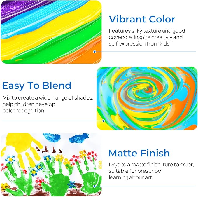 Smallbudi 18 Colors Large Washable Paint Set for Kid (8.45oz,250 ml), Bulk Paint Supplies Non Toxic Children Tempera Paint for Arts & Crafts, DIY, Finger Paint, School Teacher Classroom Must Have