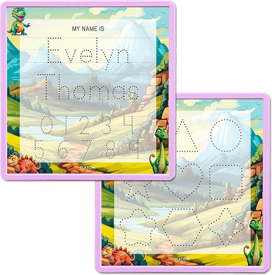 Kid's Name Tracing Board | Dry Erase Letter Tracing | Reusable Writing Practice Board | Personalized | Dinosaur Friends Theme