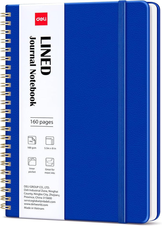 deli Navy Blue Lined Spiral Journal Notebook, 160 Pages, A5 (5.5"x8") Hardcover Writing Notebook, College Ruled Spiral Bound Journal for Women & Men - Perfect for Work, School, Office & Note Taking