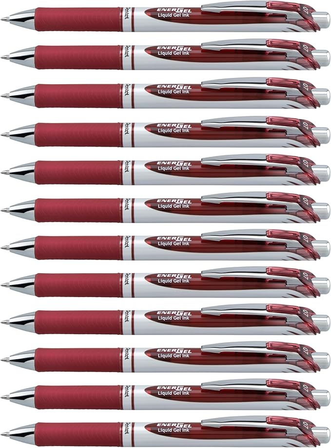 Pentel EnerGel RTX Retractable Liquid Gel Ink Pen, (0.7mm) Medium line, Burgundy Ink, Box of 12 Pens (BL77-BG)