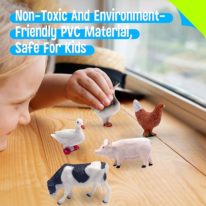 12 Farm Animal Figurines for Kids, Plastic Animal Toys Tiny Portable Farm Creature Figures Playset Montessori Toys Educational Game for Homeschool Preschool Toddler Kids