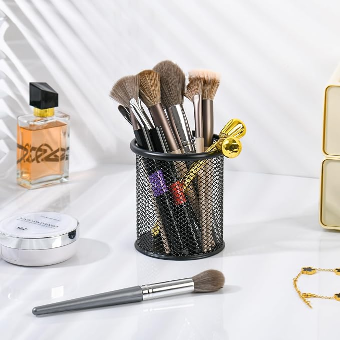Black Pen Holder Cup for Desk ，Modern Wire Mesh Pencil Cup Holder, Durable Office Pen Organizer for Desk, Home & Office