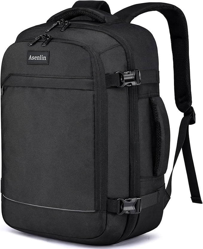 Asenlin Travel Backpack for Women Men,Flight Approved Carry On Luggage 40L Water Resistant Business Laptop Backpacks Fits TSA 17.3 Inch Computer College Weekender Outdoor Hiking-Black
