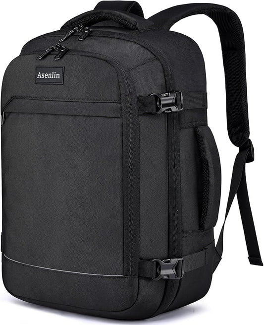 Asenlin Travel Backpack for Women Men,Flight Approved Carry On Luggage 40L Water Resistant Business Laptop Backpacks Fits TSA 17.3 Inch Computer College Weekender Outdoor Hiking-Black