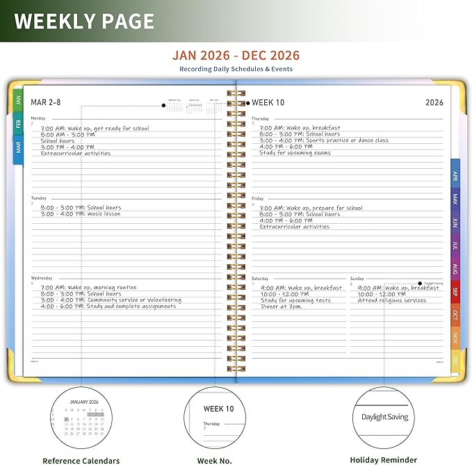 Planner -2026, Hardcover Weekly & Monthly Calendar Planner, January 2026 - December 2026, 8.5" x 11", Daily Agenda Book with Colorful Tabs, College Organizer Notebook, School & Work Supplies for Student Teacher Classroom