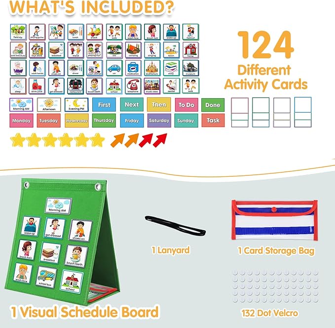 ALSLEA Visual Schedule for Kids with Autism Chore Chart for Kids Daily Routine Chart Autism Learning Materials Toddler Planning Board Visual Schedule for Classroom, Home with 124 Cards (Green)