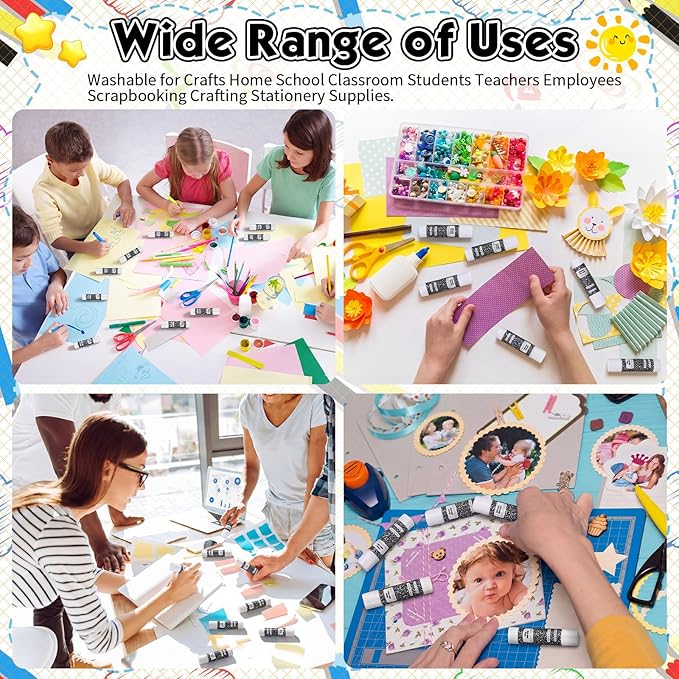 Zubebe 200 Pcs White Glue Stick Bulk Back to School Gifts First Day Sets 0.32 oz Washable Glue Stick for Crafts Home Classroom Prize Party Supplies Scrapbooking Crafting Supplies (Composition Book)