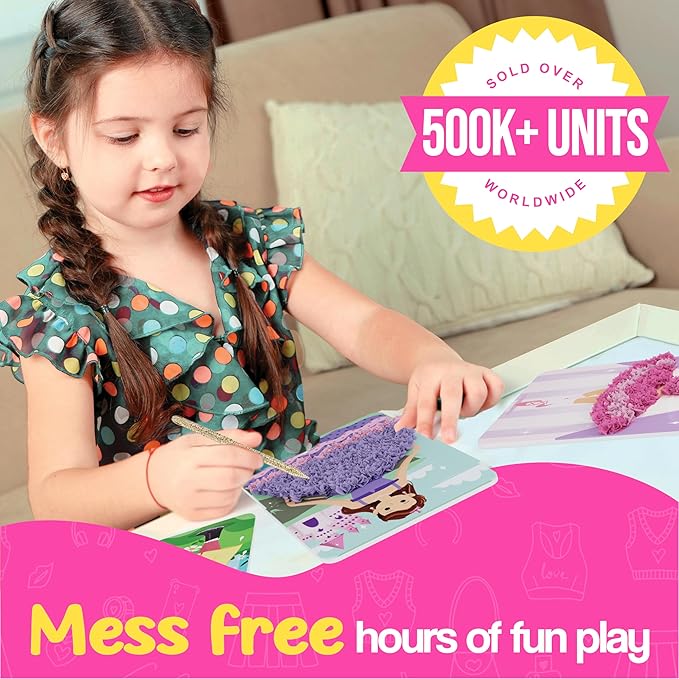 jackinthebox Poke Poke Art for Kids - Fashion Theme, Flower Pressing Kits, Mess-Free Fabric Art and Craft for Girls Ages 4 5 6 7 8
