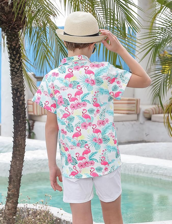 Enlifety 2-10T Kids Hawaiian Shirt Boys Short Sleeve Button Down Shirts Hawaii Summer Casual Blouse