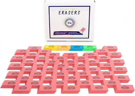 Color Swell Bulk Neon and Pink Erasers - Pink Erasers for Kids School Office 54 Pack