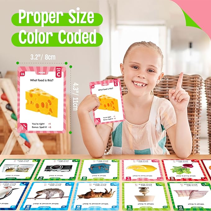 270 PCS Spelling Checking Flashcards, Learn Words & Check Spelling Game, Realistic Animals/Foods/Daily Life Necessities Cards, Educational Tool Word Learning for Kids, Students Aged 8+