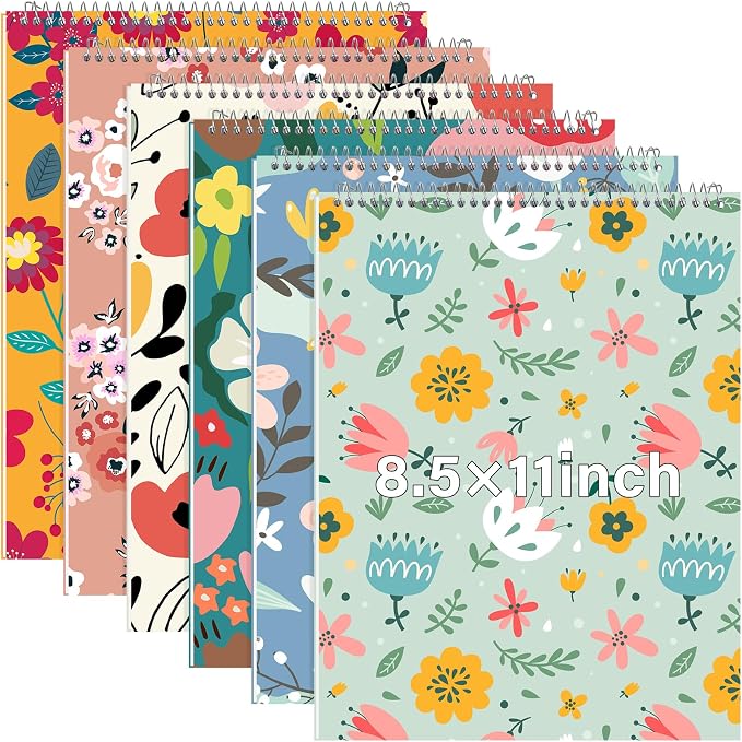 Maitys 6 Pcs Steno Spiral Notebooks, Multicolor, Flowers Style