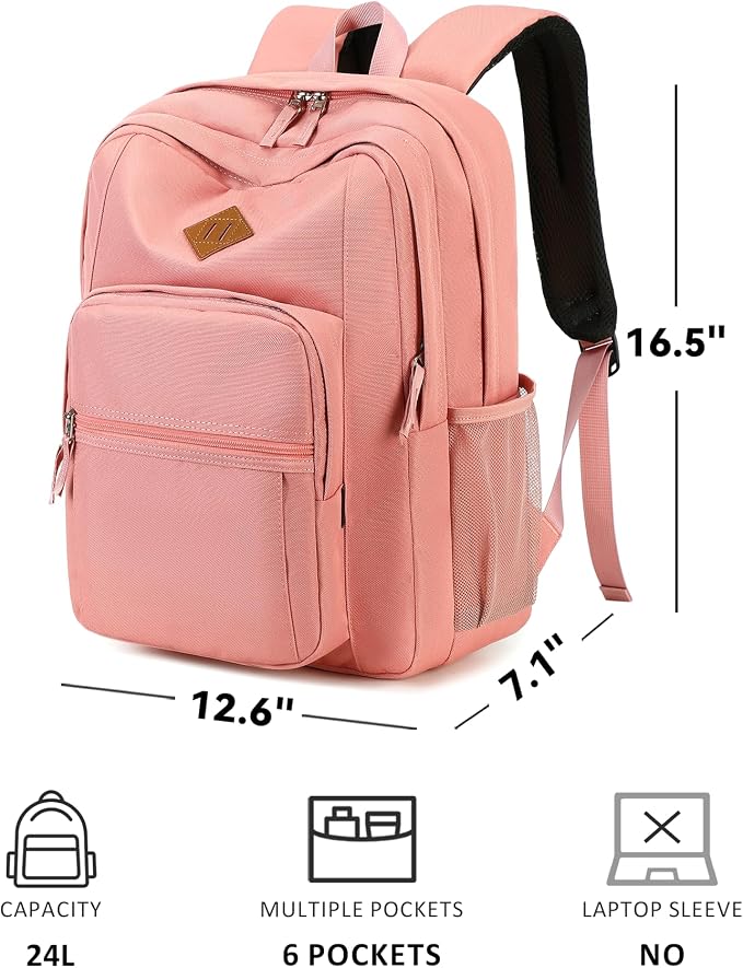 abshoo Girls Solid Color Backpack For College Women Water Resistant School Bag (Peach Pink)