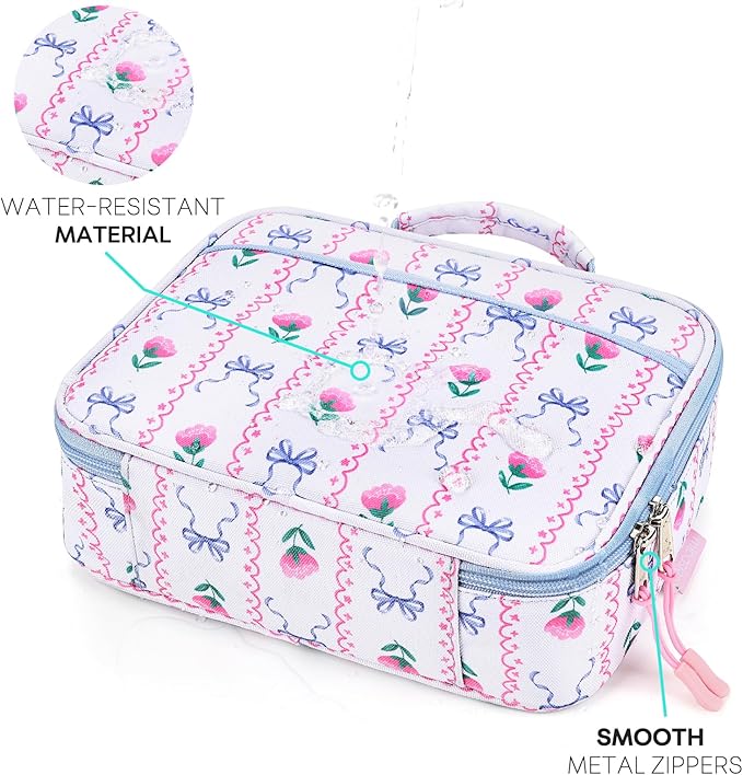 mibasies Kids Lunch Box for Girls Toddler, Insulated and Reusable Lunch Bag for School, Bowknot Rose Sky Blue