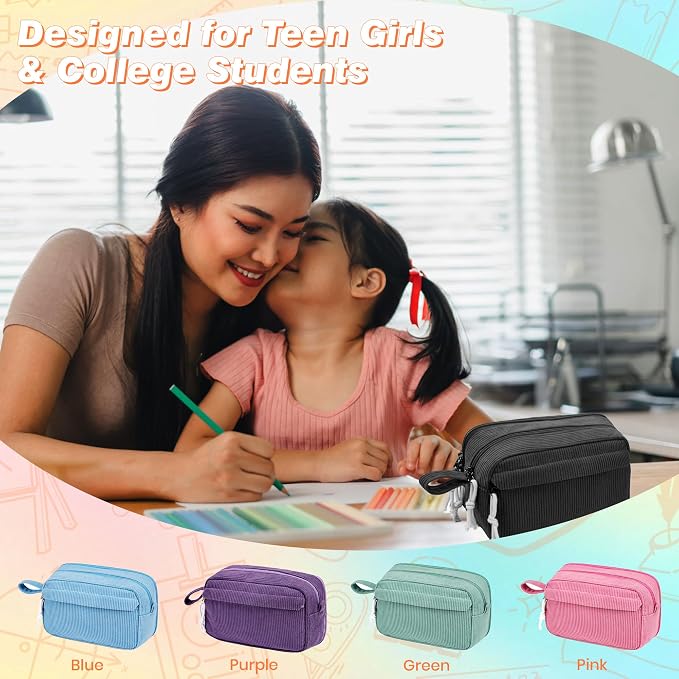 Big Capacity Pencil case,Soft Corduroy Pencil Bag with 3 Compartment,Pencil Pouch School Supplies Cute Pencil Box Pencil Bag for Teen Girls Boys College