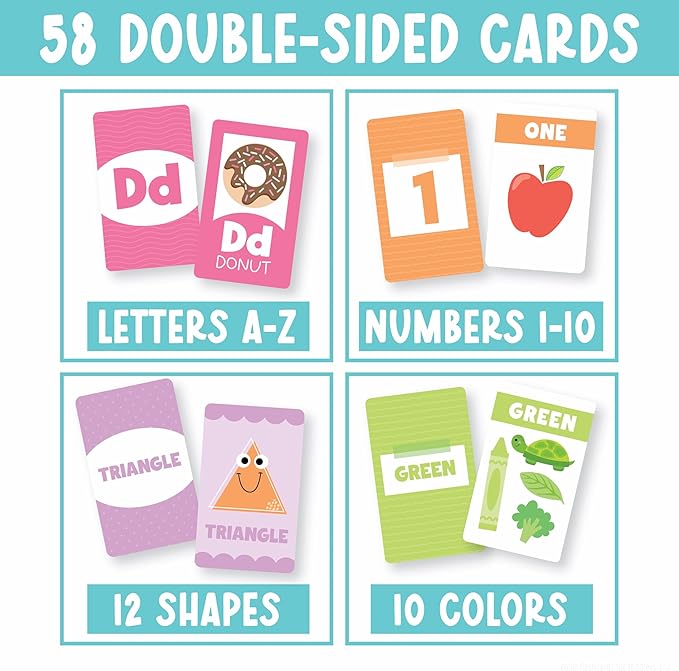 Hadley Designs Alphabet Flash Cards for Toddlers 1-3 - Preschool Learning Activities, Number Color Shapes & ABC Flash Cards for Toddlers 1-3, Daycare Essentials, Homeschool Supplies, Kids Easter Gifts