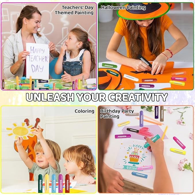 62 Colors Washable Solid Tempera Paint Sticks, Washable Paint Sticks Bulk, Quick Drying, Rainbow Colors Tempera Stick Kids Toddler, Mess Free Art Supplies for Paper Wood Glass Ceramic Canvas