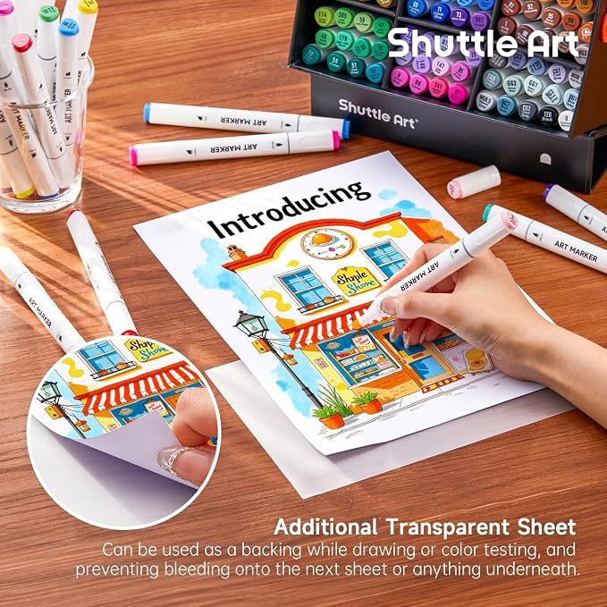 Shuttle Art Brush Tip Alcohol Markers, Dual Tip Brush & Chisel Tip Art Marker Set, 121 Colors Marker Pens with Organized Case Perfect for Illustration Kids Students Adults Coloring Sketching