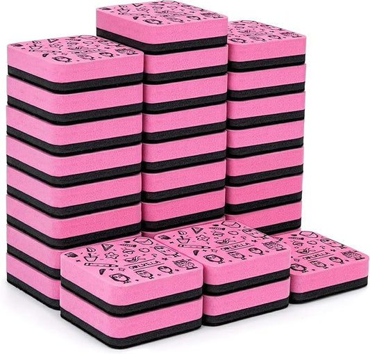 OWLKELA 30Pcs Dry Erase Erasers, Magnetic Whiteboard Eraser, Mini Whiteboard Cleaning Pads for Classroom, Office and Home, Pink