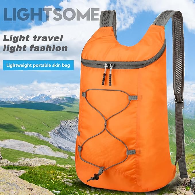levayhill 16L Lightweight Foldable Hiking-Backpack Small Packable-Daypack For Travel,Ultralight Water-Resistant Gym Bag Men Women Easy Carry-on (Orange)