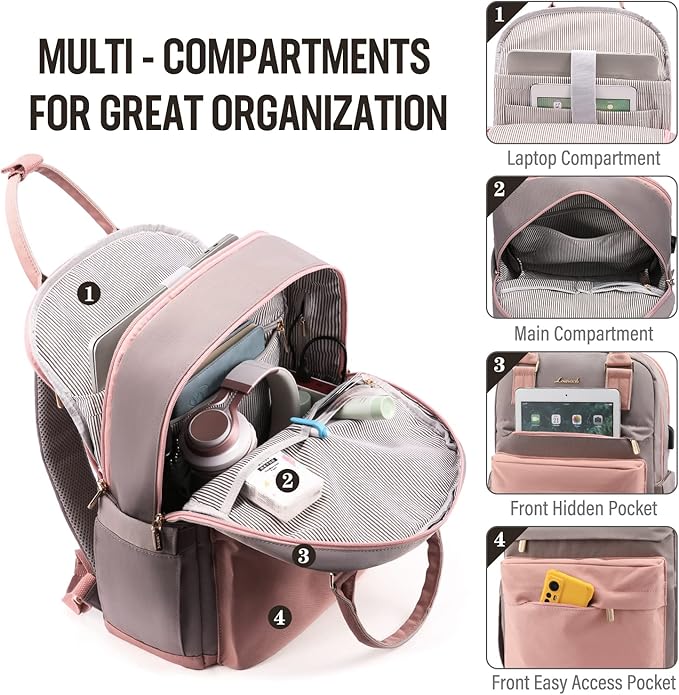 LOVEVOOK Laptop Backpack for Women, 15.6 Inch Anti-theft Laptop Bag with USB Port, Fashion Waterproof Computer Backpacks Teacher Nurse Backpack Purse for College Work