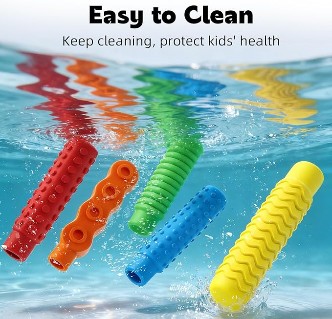 5-Pack Chewable Pencil Toppers for Sensory Kids,Silicone Pencil Top Covers for Autism, ADHD,SPD or Special Oral Motor Needs,Chewing Stim Tools Fidget Aid Focus for Student,Boys and Girls