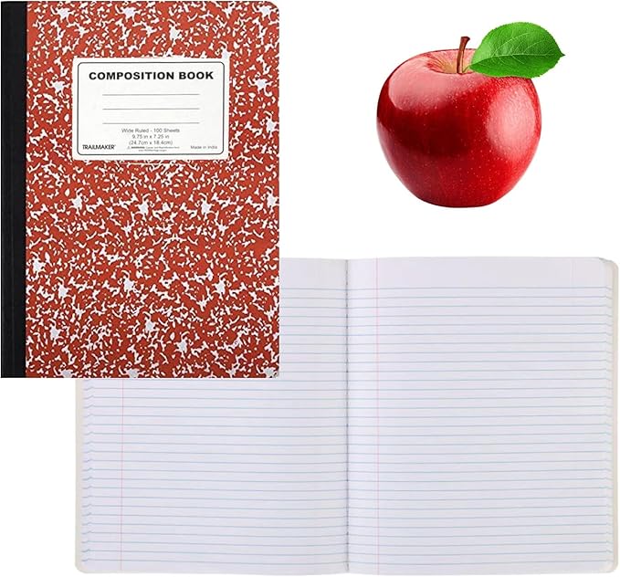 Trail maker Bulk Composition Notebooks Colored (50 Pack), Wide Ruled Marble Cover, 200 Pages (100 Sheets), 9.75 x 7.5, Bulk School Supplies for Classroom, Office & School Donations
