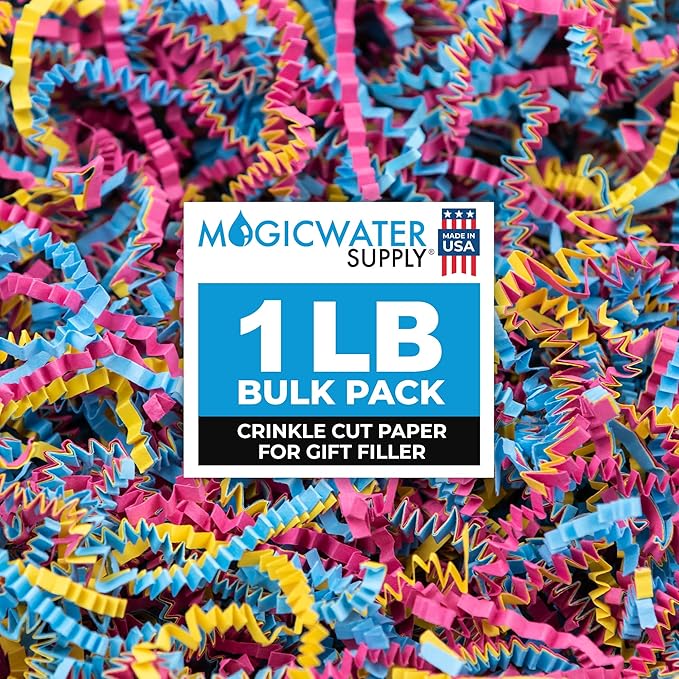 MagicWater Supply Crinkle Cut Paper Shred Filler-1LB Fiesta Blend-Decorative & Protective Packaging for Bridesmaid Gifts & Bridesmaid Proposal Gifts Holiday Stuffers Birthdays Wedding & Anniversaries