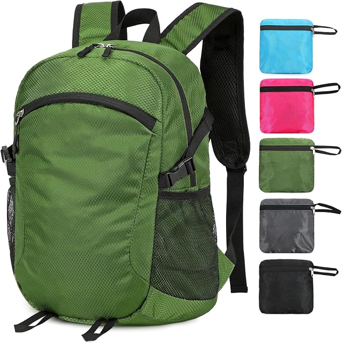 Small Hiking Backpack Travel Lightweight Hiking Packable Daypack Water-Resistant Foldable Backpacks 15L for Travel Women Men Camping (Deep Green)
