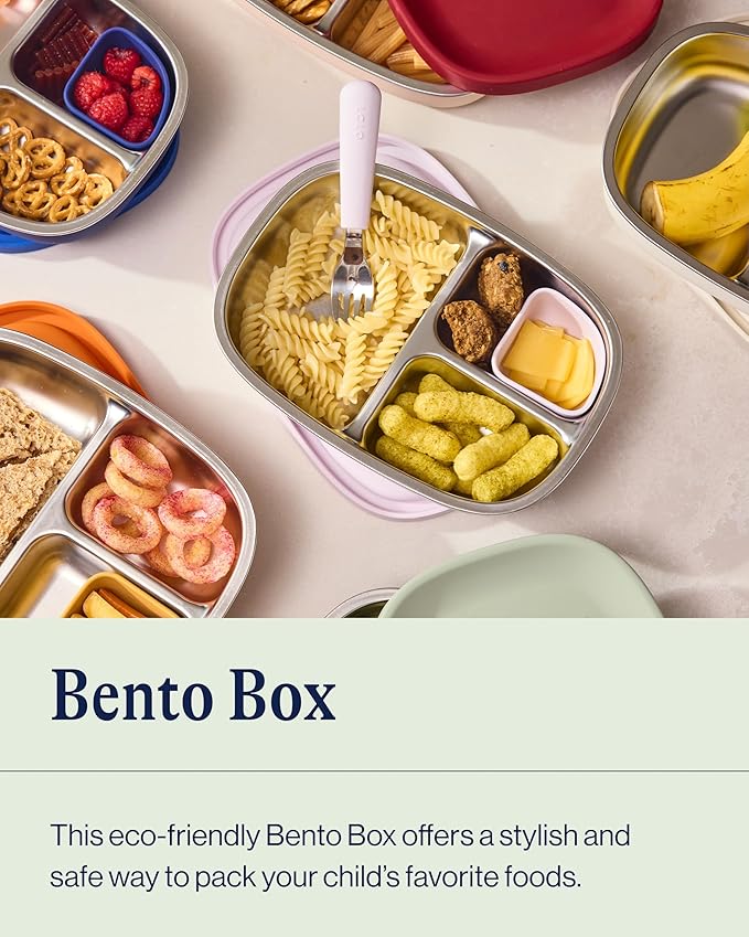 Lalo Bento Box - BPA-Free, Leak-Proof, Dishwasher Safe, Easy to Open & Clean Silicone & Stainless Steel Lunch Box For Kids, Portable for Daycare or Travel - Berry & Cream