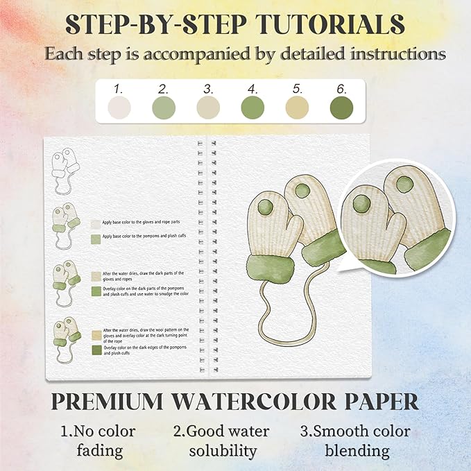 2Pcs Watercolor Workbook Beginner-Friendly Water Coloring Book with 12 Colors Paint Color with Paint Brush, Watercolor Paper, Beginner Watercolor Painting Kit Watercolor Paper - Valentine's Day Gift
