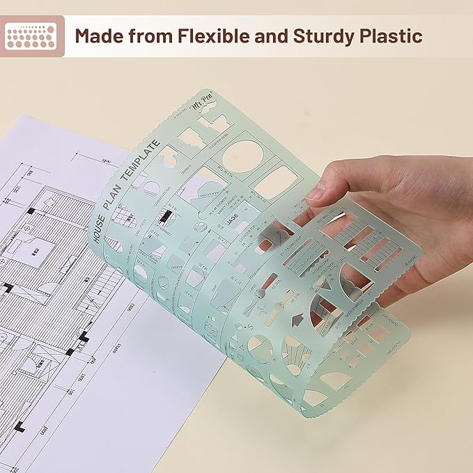 Mr. Pen- House Plan, 3 pcs, Interior Design and Furniture Templates, Clear Flexible Plastic, Drafting Tools, Ruler Shapes for Architecture, 1/4 Inch Scale, Kitchen, Bath, Bedroom, Office, Living Room