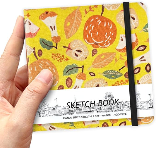 5" x 5" Hardcover Sketch Book,Small Mixed Media Sketch Pad,58 Sheets 150GSM Acid-Free Artist Drawing Paper,Travel Journal Blank Notebook for Adults Painting,Illustration,Art Supplies.Fruit Pit