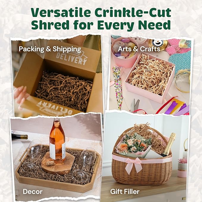 Kraft Crinkle Cut Paper Shred 2 LB | USA Made Gift Basket Filler, Shredded Paper for Gift Baskets, Wedding, Christmas, Mother’s Day, Birthdays, Boxes & Packaging | Kraft