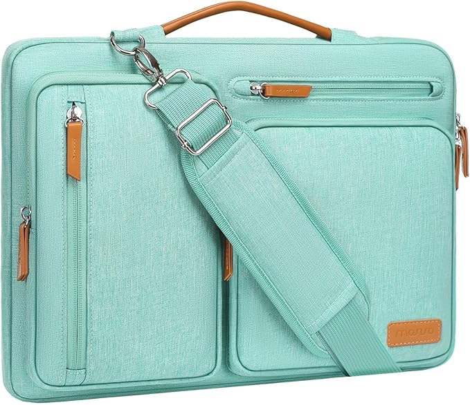 MOSISO 360 Protective Laptop Shoulder Bag,15-15.6 inch Computer Bags Compatible with MacBook Pro 16 inch, HP, Dell, Lenovo, Asus Notebook,Side Open Messenger Bag with 4 Zipper Pockets, Aqua Green
