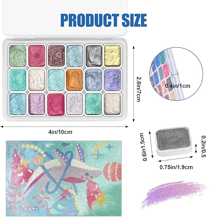 CraftyManor Mini Forestry Shifting Watercolor Painting Set, 18 Color Shifting Watercolor Paint Set, Shimmer Metallic Watercolor Paints Set, Glitter Watercolor Paint, Solid, Macaron Style