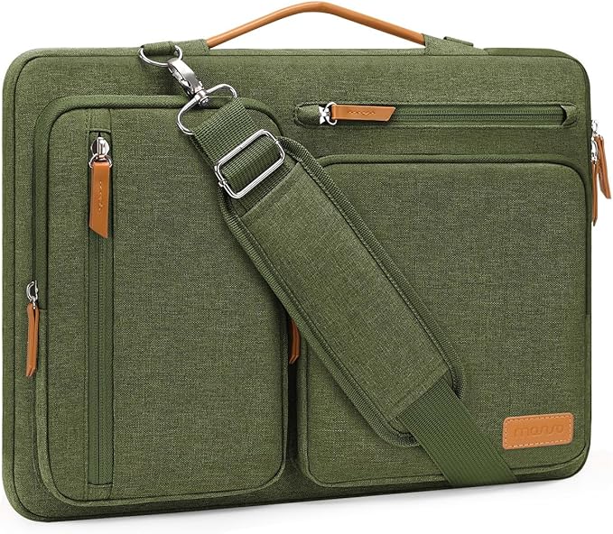 MOSISO 360 Protective Laptop Shoulder Bag,13-13.3 inch Computer Bag Compatible with MacBook Pro 14, HP, Dell, Lenovo, Asus Notebook,Side Open Messenger Bag with 4 Zipper Pockets&Handle, Olive Green