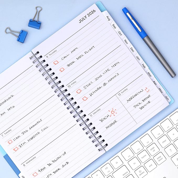 Blue Sky 2026-2027 Weekly and Monthly Academic Year 15 Month Planner Calendar, April 2026 - June 2027, 5" x 8", Flexible Cover With Pockets, Wirebound, Storage Pocket, Blues