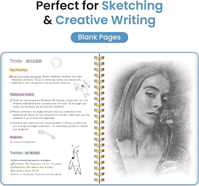 Taja Blank Spiral Journal Notebook for Women & Men, 140 Pages, Sketch Book, Plain Notebook for Drawing & Sketching, Journals for Creative Writing, A5(5.7" x 7.9") – Blue