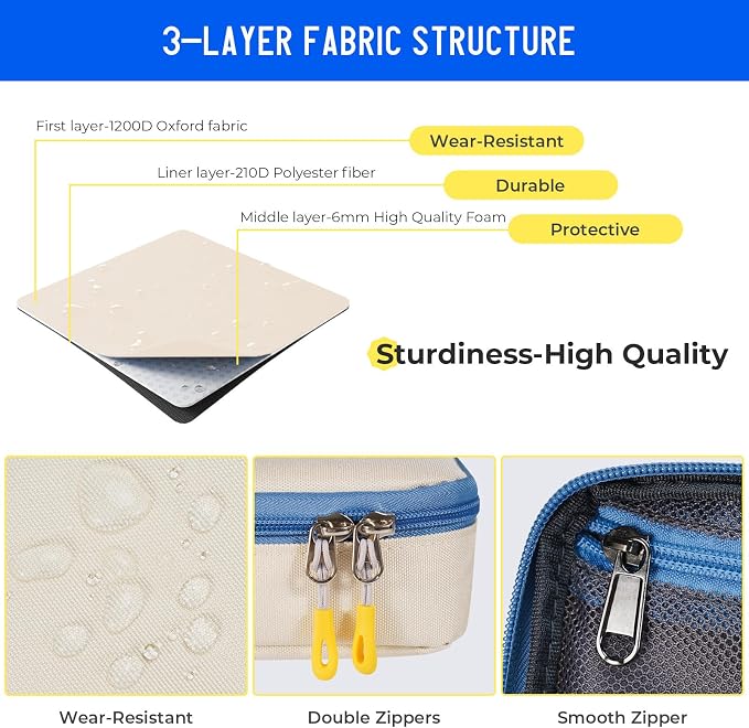 ECHSRT Large Capacity Pencil Case with Hidden Pocket, 1200D Oxford Fabric Zipper Pencil Pouch with Handle, Multi-Pocket Stationery Organizer for Office, College, Travel and Daily Carry, Beige