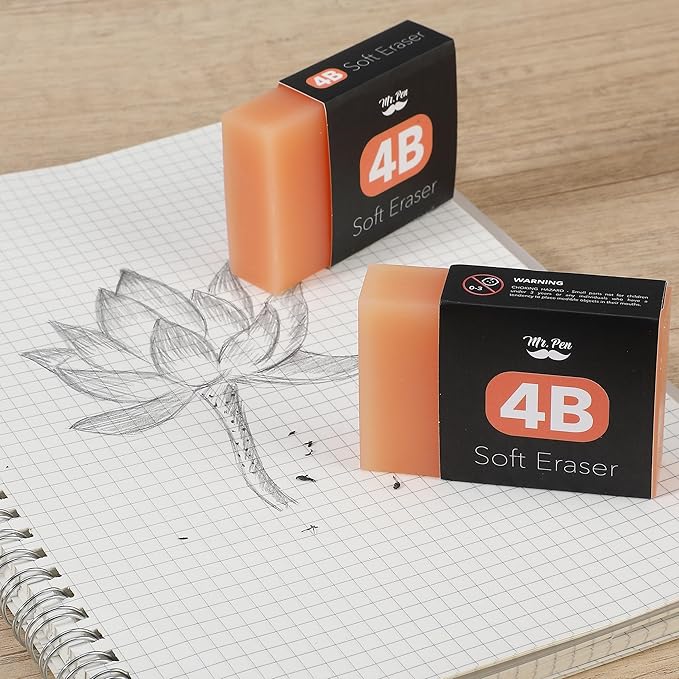 Mr. Pen- Extra Large Soft Erasers, 3" x 2", 3 Pack, 4B Rubber Rectangular Pencil Erasers for Kids, School, Students Office, Art and Drawing, Smudge-Free